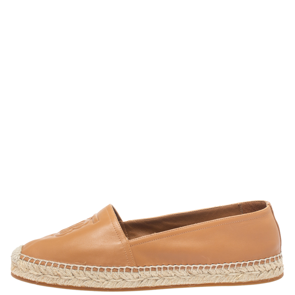 

Burberry Brown Leather TB Slip On Espadrilles Loafers Size