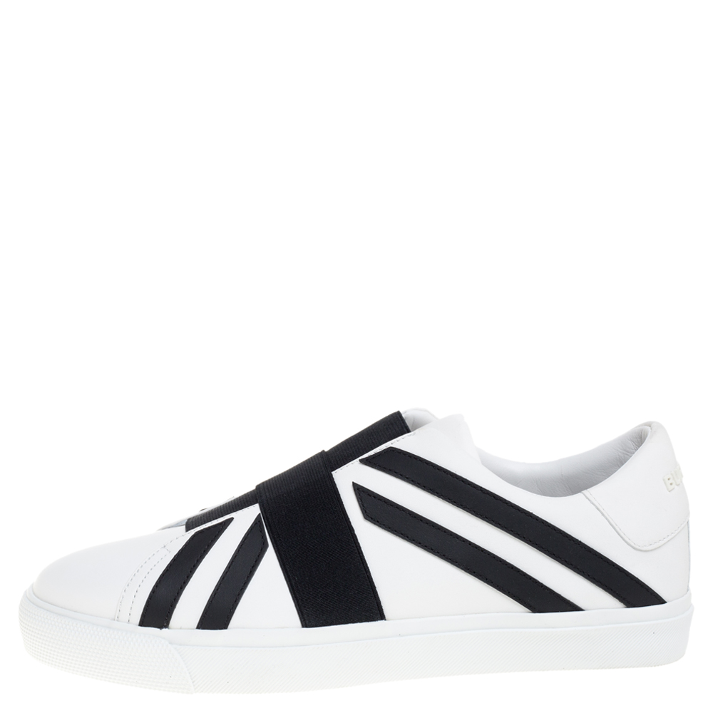 

Burberry White/Black Leather Cedbury Slip On Sneakers Size