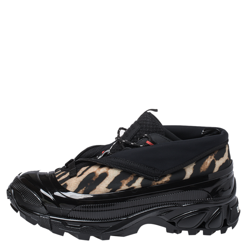 

Burberry Black Mesh And Leopard Print Satin Arthur Low Top Sneakers Size