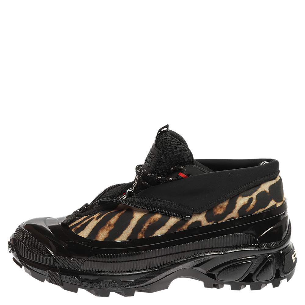 

Burberry Black Mesh And Leopard Print Satin Arthur Low Top Sneakers Size