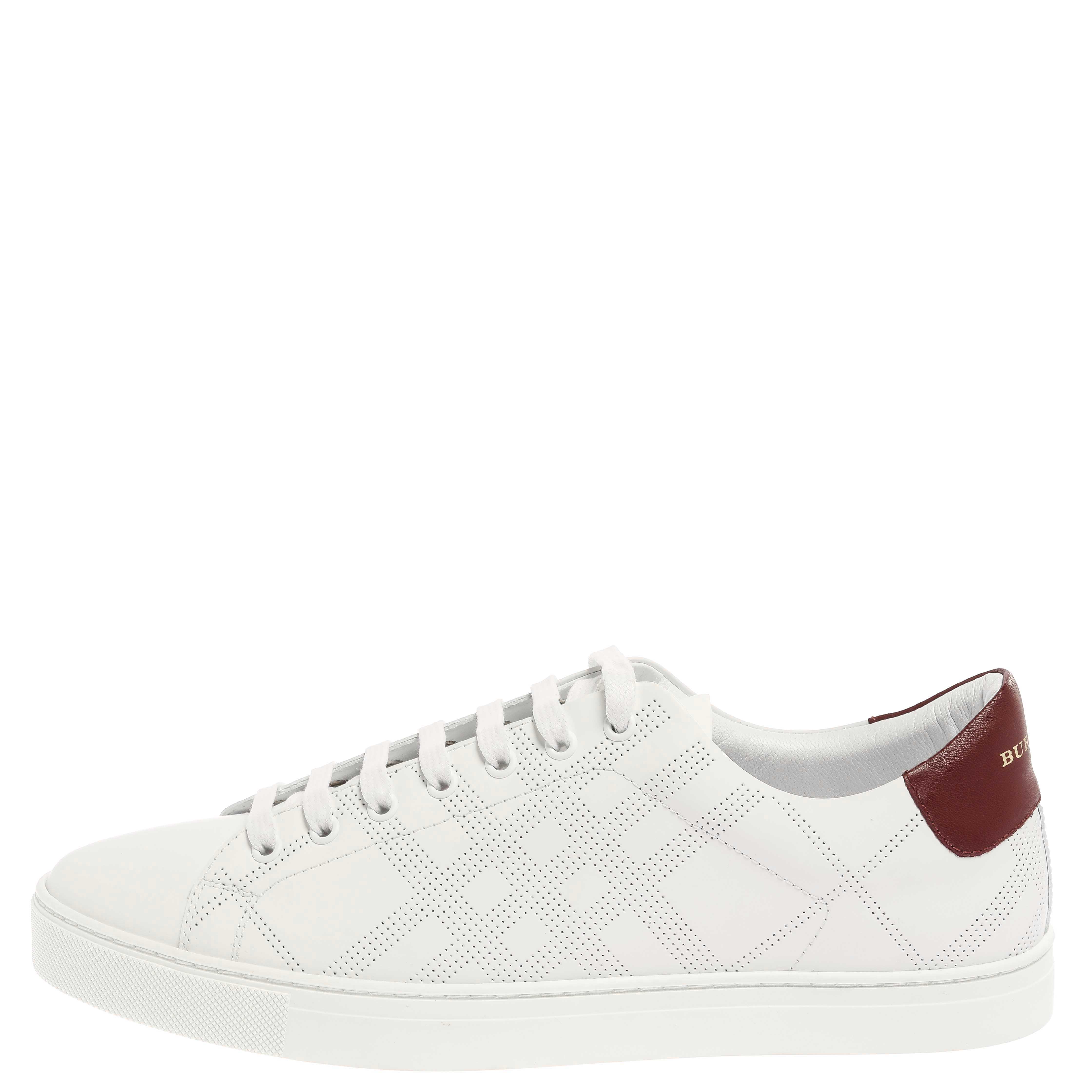 

Burberry White Leather Albert Perforated Check Low Top Sneakers Size