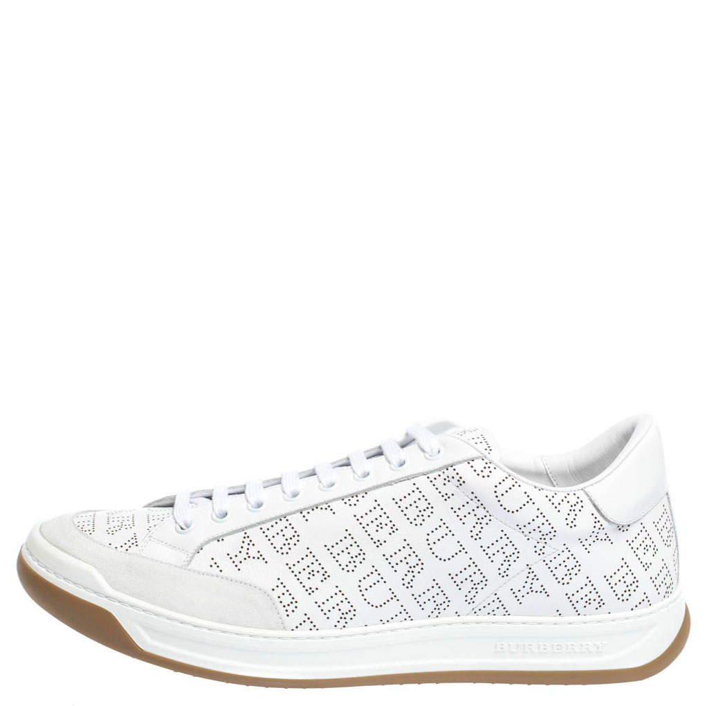 

Burberry White/Grey Perforated Leather Timsbury Low Top Sneakers Size