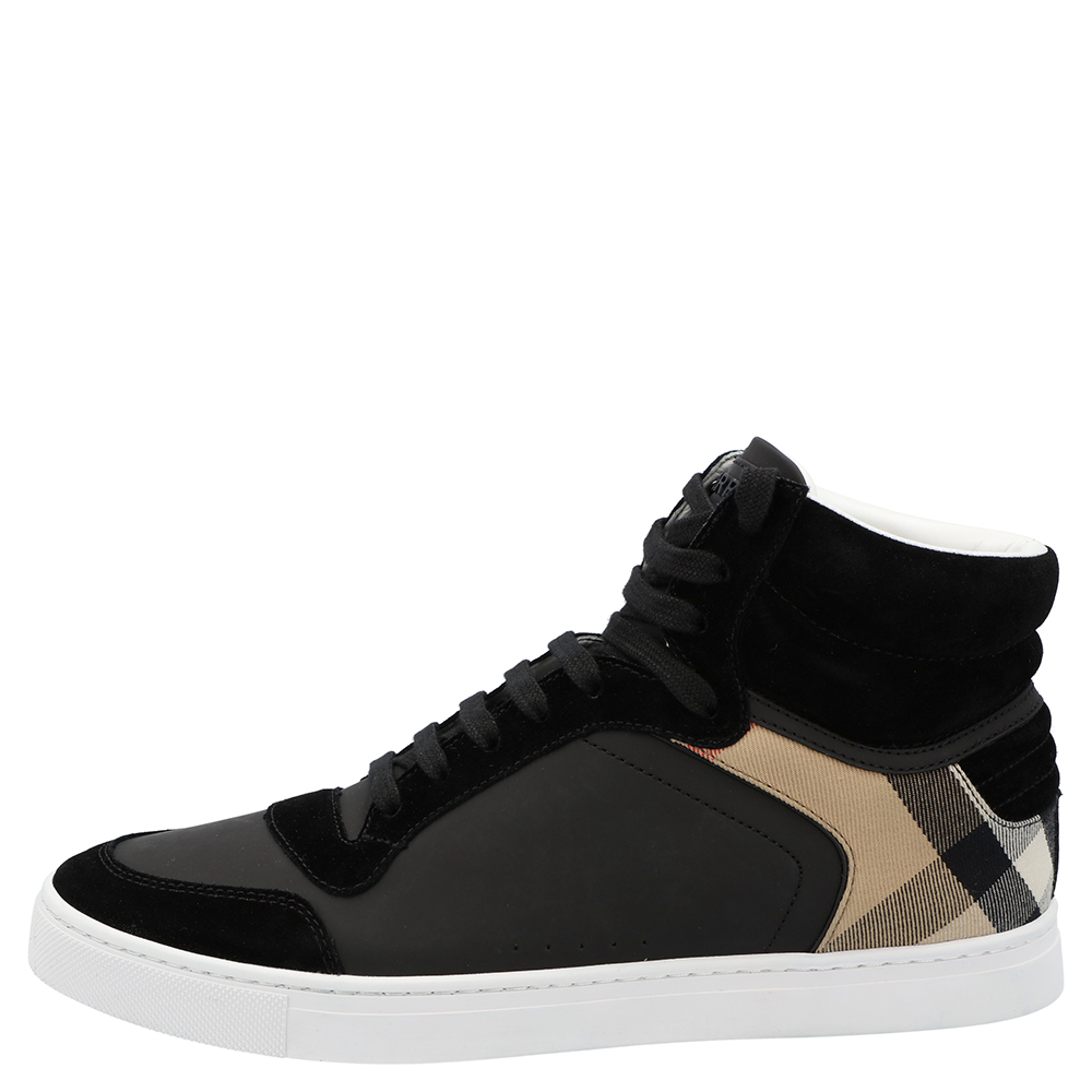 

Burberry Black House-check Leather and Suede Reeth Trainers Size EU
