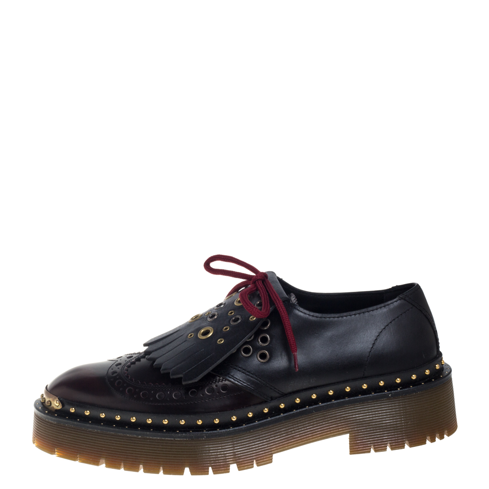 

Burberry Two Tone Brogue Leather Bissett Fringe Detail Lace Up Platform Derby Size, Black