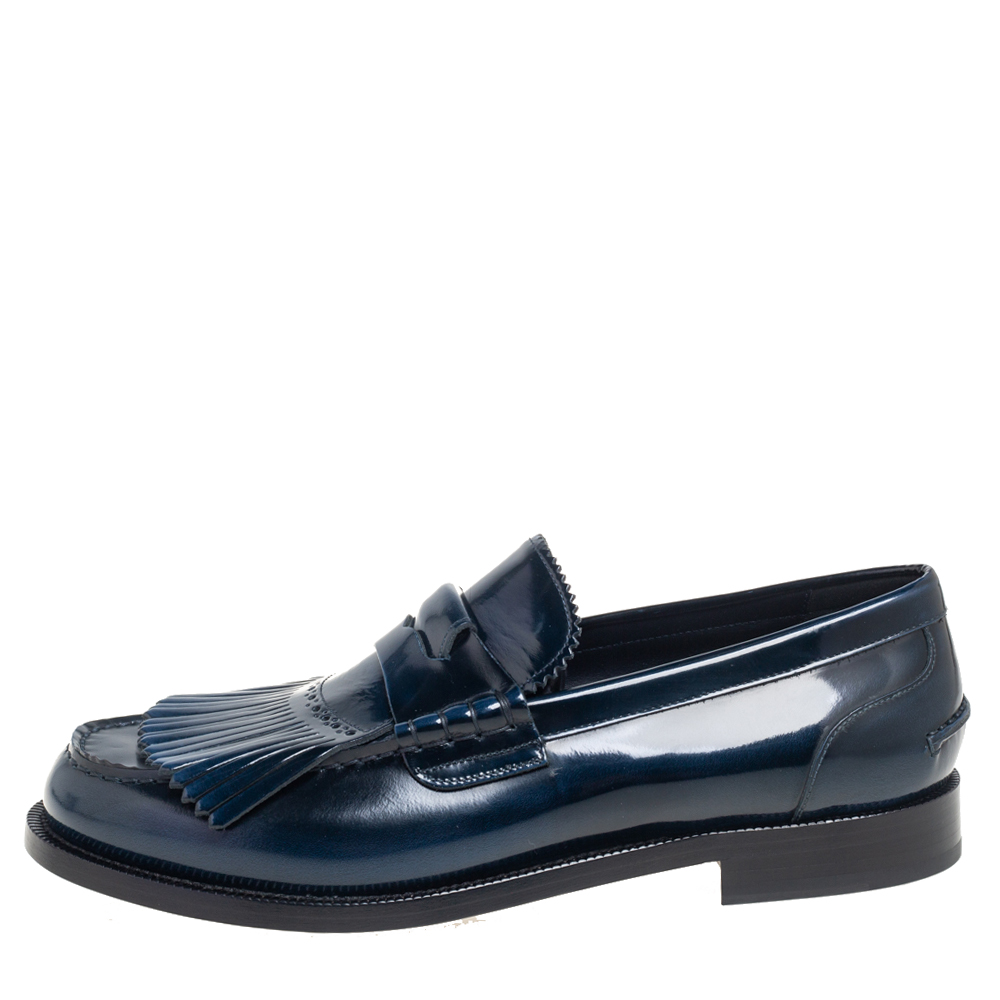 

Burberry Blue Leather Bedmoore Fringe Detail Penny Loafers Size