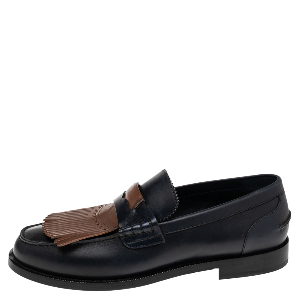 

Burberry Black/Brown Leather Bedmoore Fringe Penny Detail Slip On Loafers Size, Navy blue