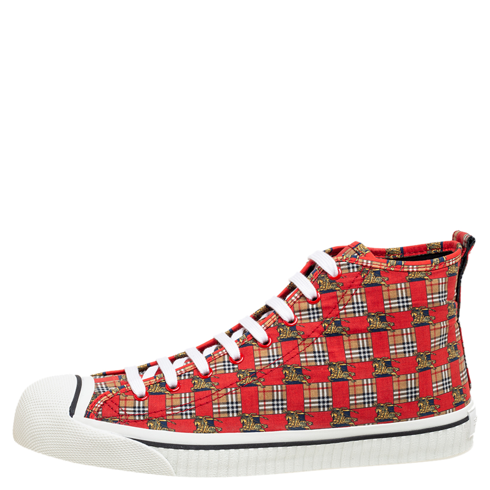 

Burberry Red/Beige Canvas Kingly High Top Sneakers Size