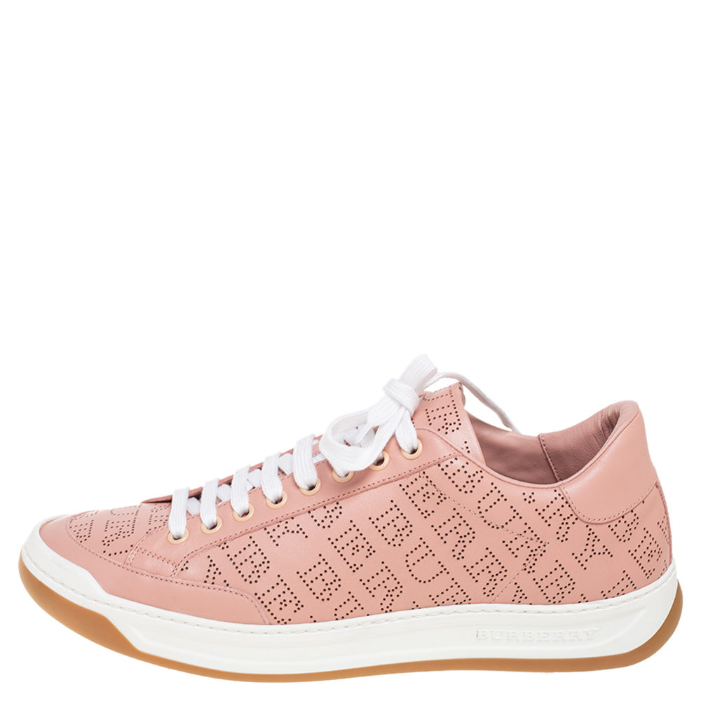 

Burberry Pink Perforated Leather Timsbury Lace Up Sneakers Size