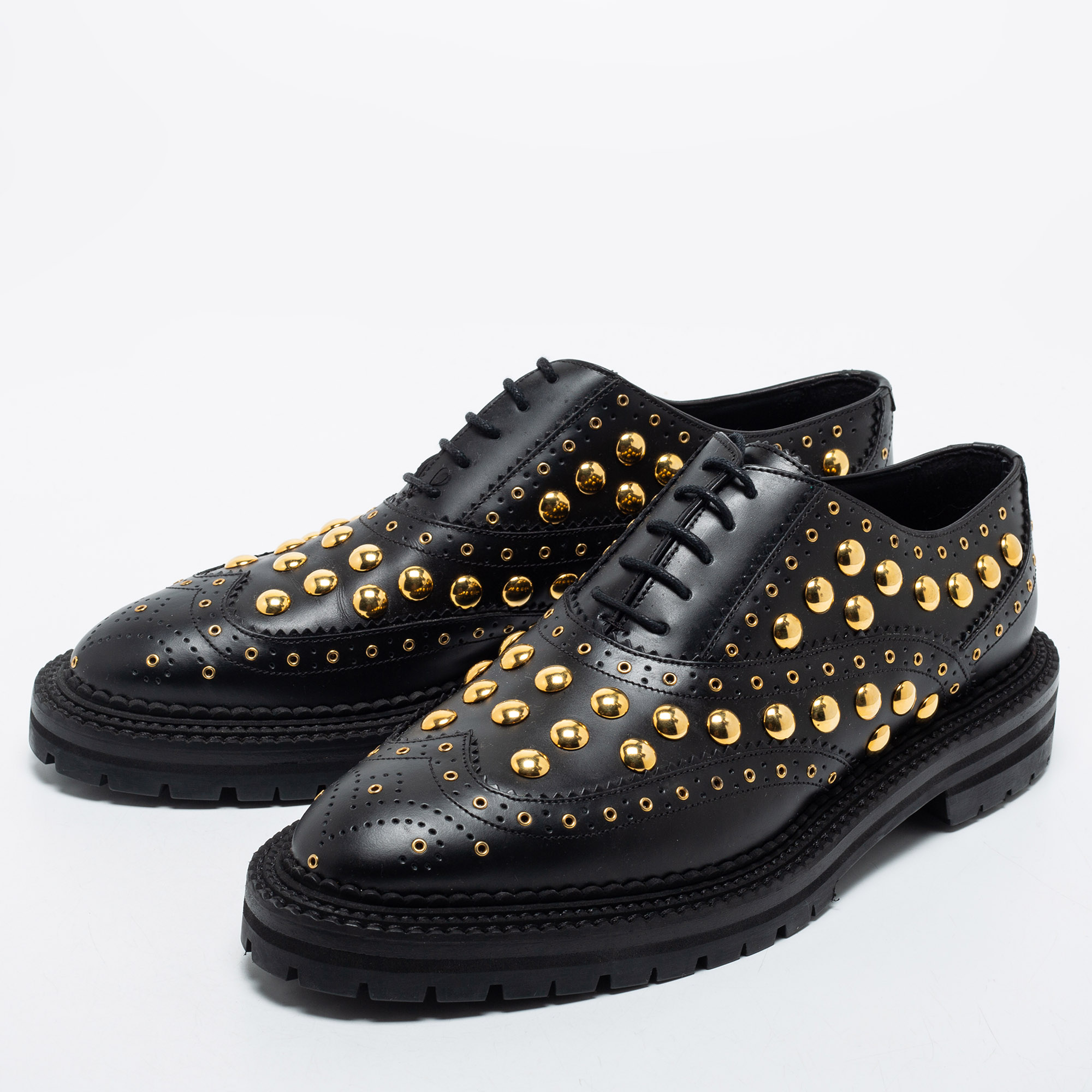 

Burberry Black Leather Deardown Studded Oxfords Size