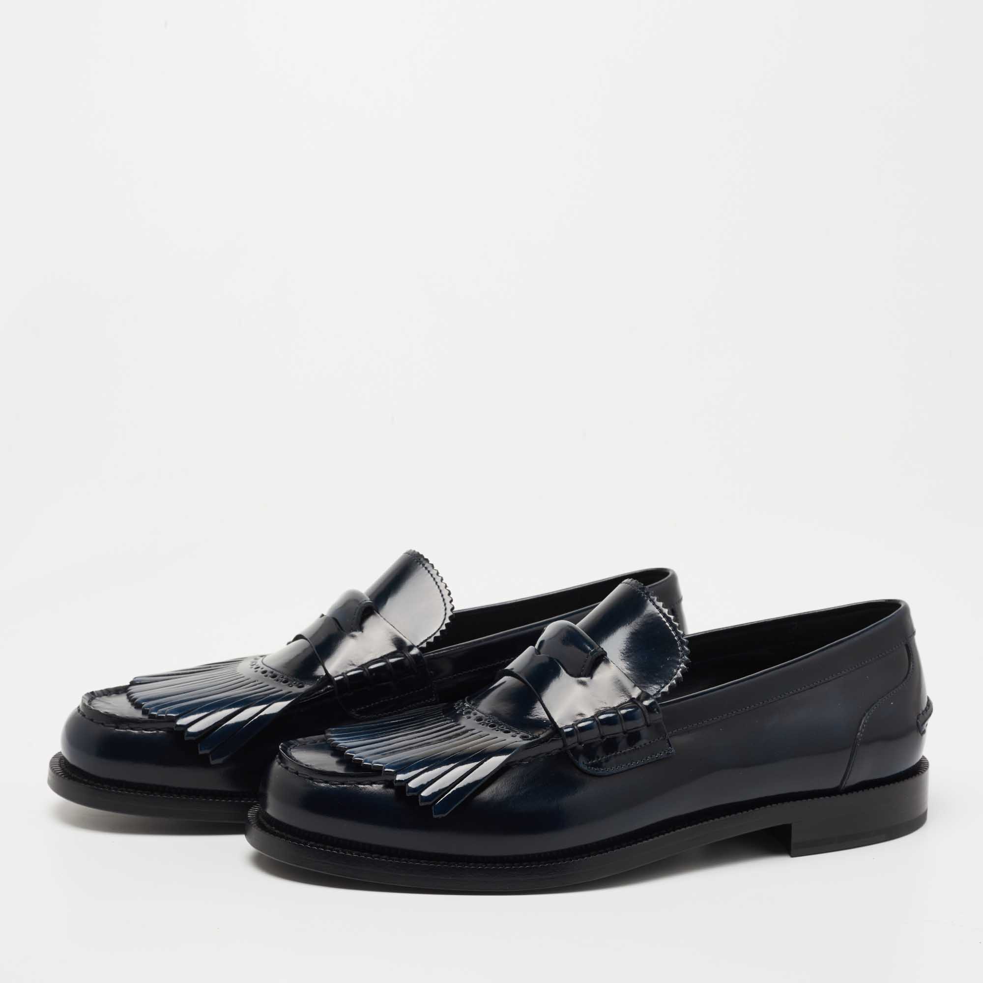 

Burberry Two Tone Leather Bedmoore Fringe Loafers Size, Navy blue