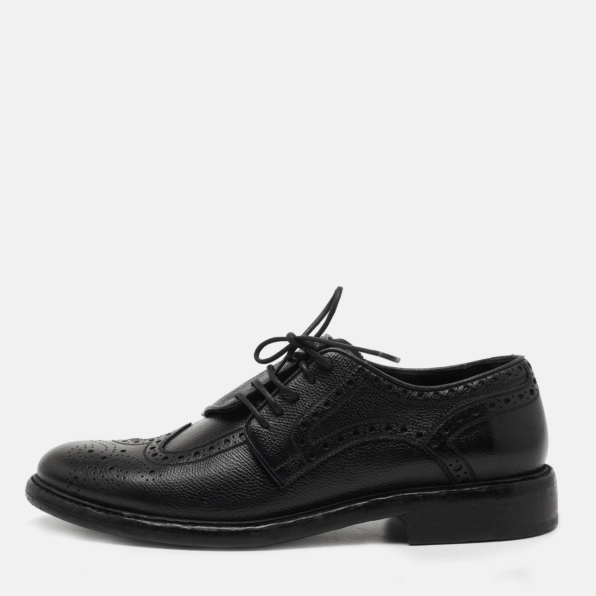 Pre-owned Burberry Black Brogue Leather Rayford Derby Size 43