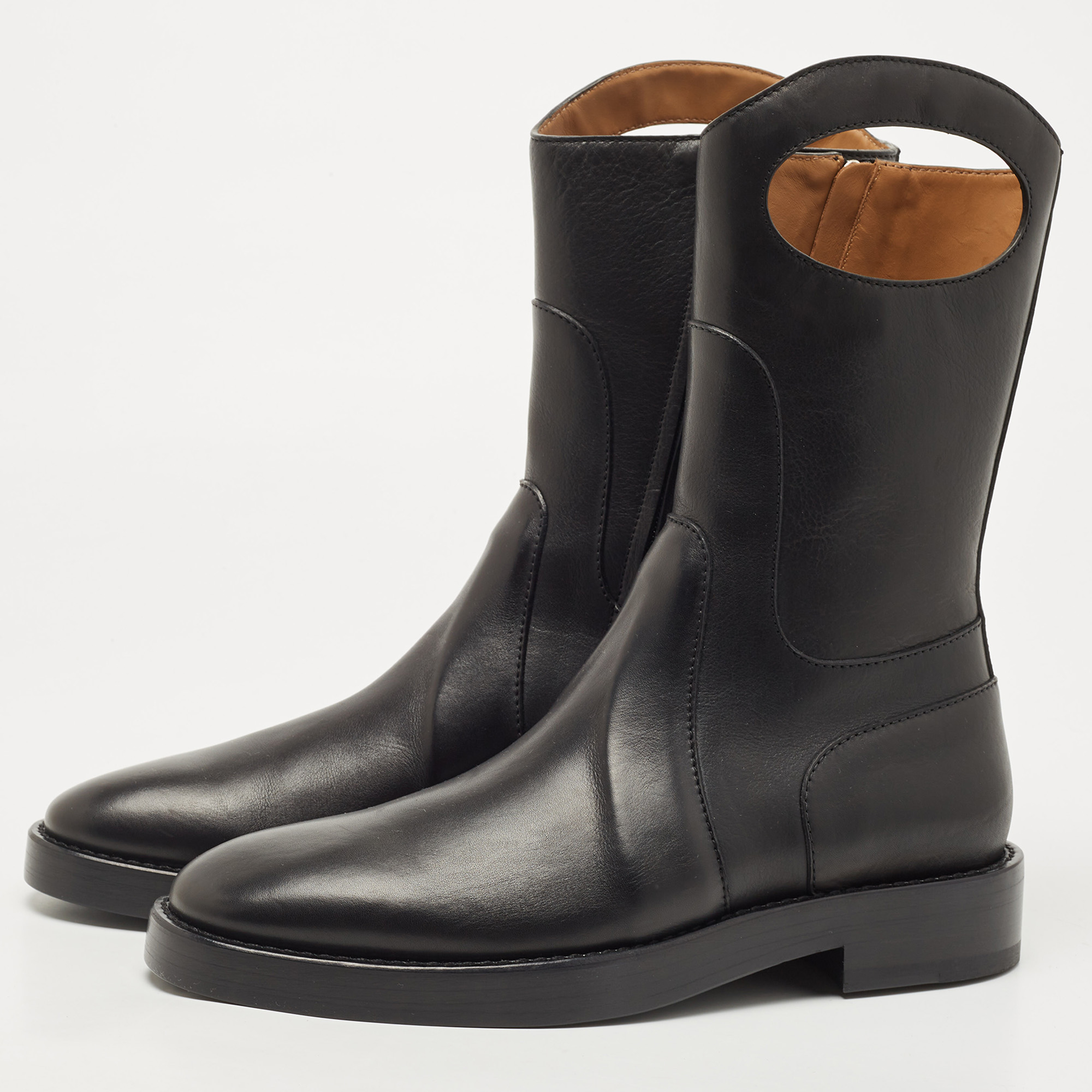 

Burberry Black Leather Pocket Ankle Length Boots Size