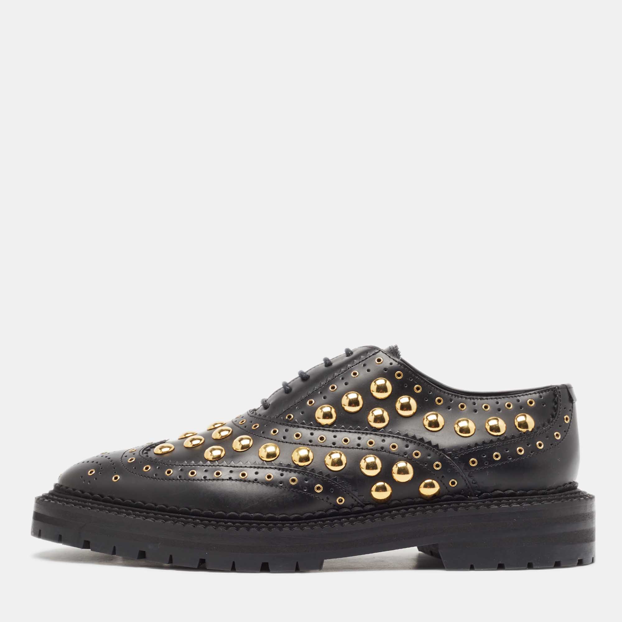 

Burberry Black Leather Brogues Studded Lace Up Oxford Size