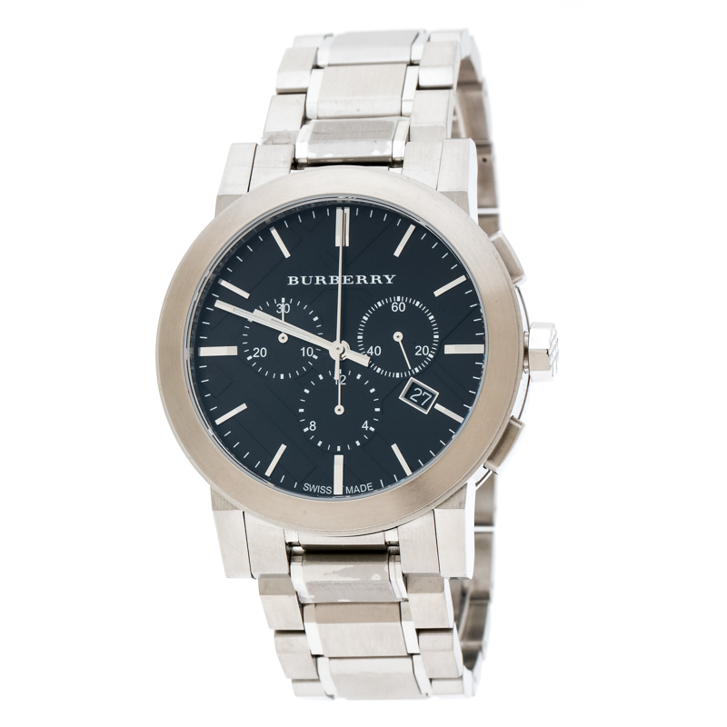 Pre Owned ساعة يد رجالية بربري ذا سيتي BU9351 ستانلس ستيل سوداء 42 مم