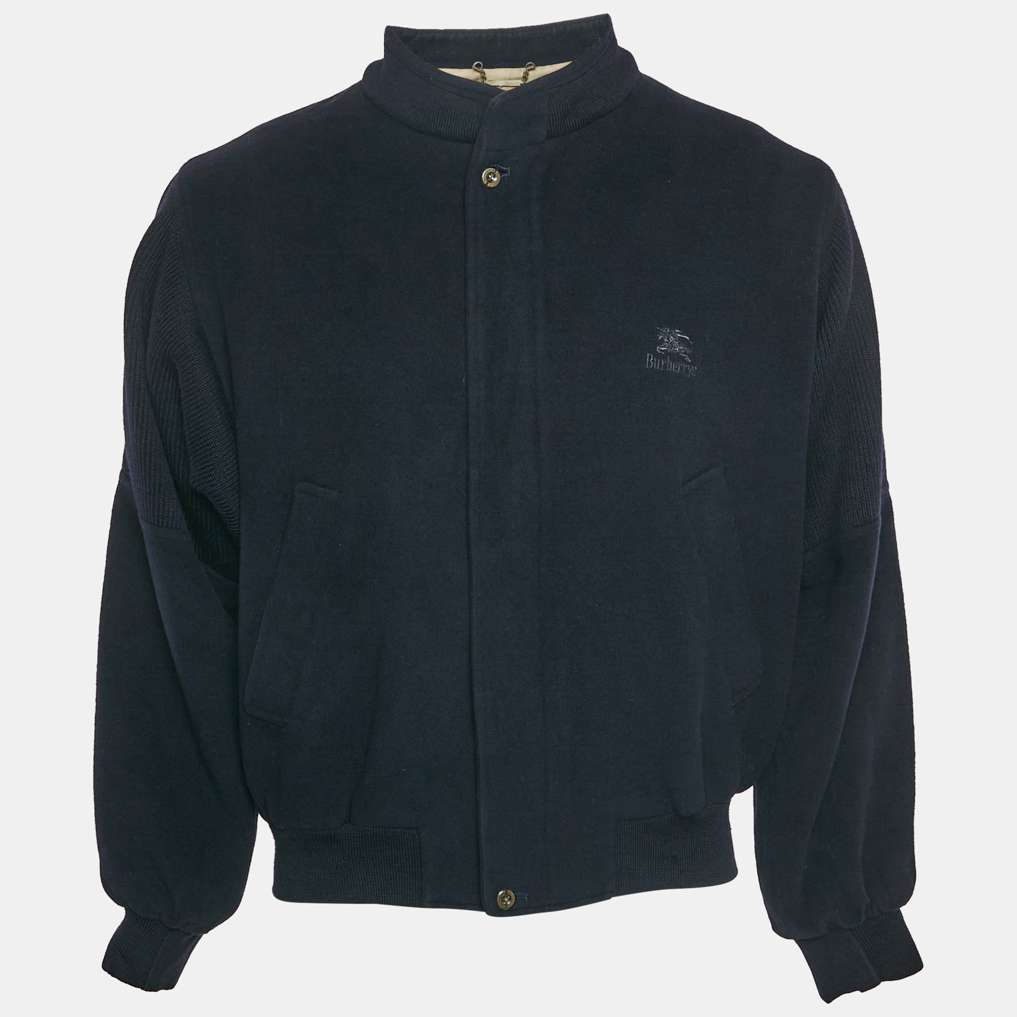 

Burberry Prorsum Navy Blue Rib Knit Trim Wool Zip-Up Jacket L