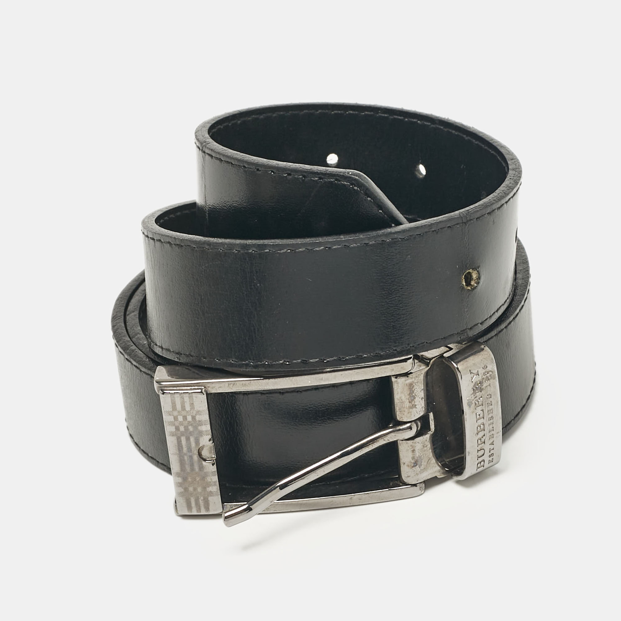 

Burberry Black Glossy Leather Buckle Belt