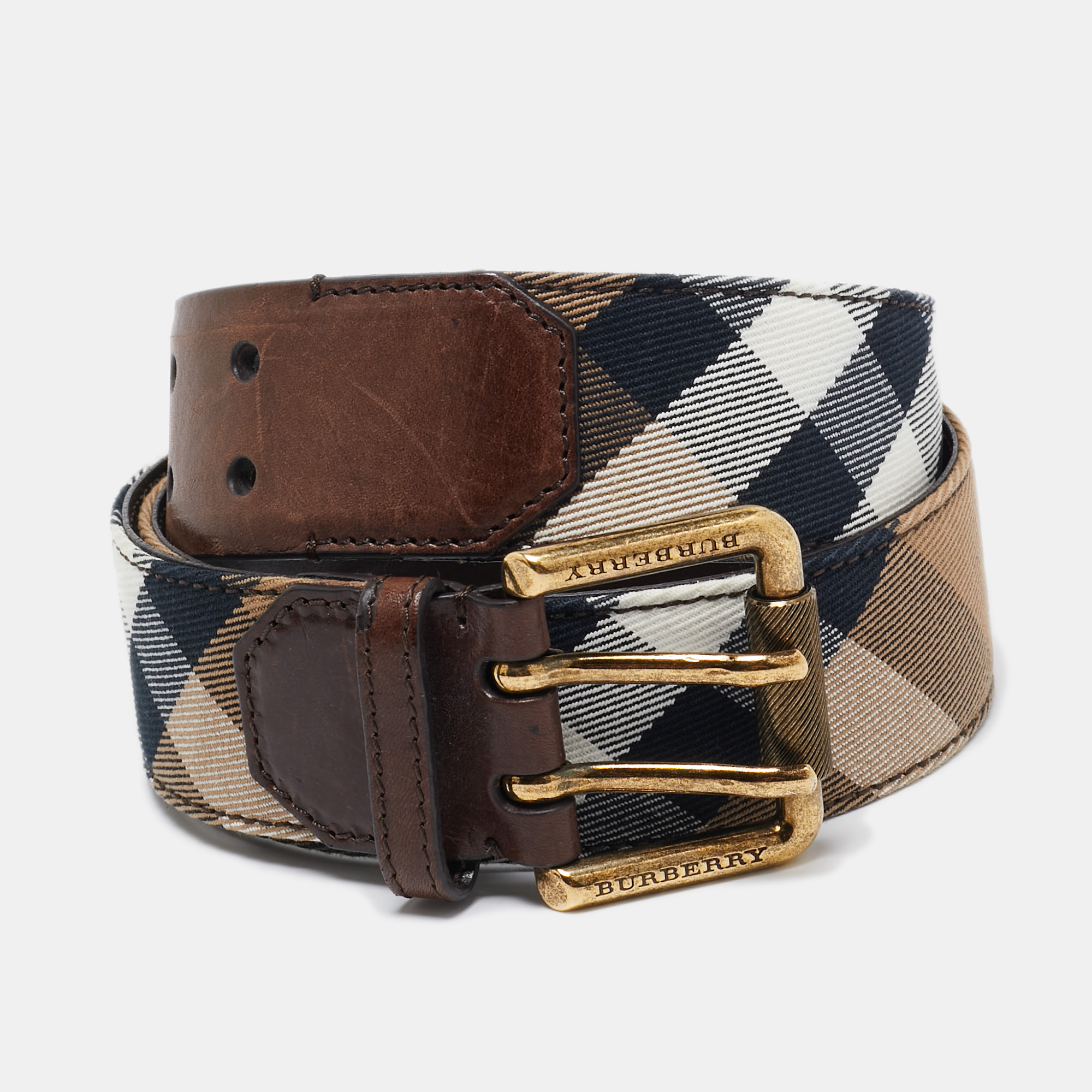 

Burberry Brown/Beige Nova Check Canvas and Leather Buckle Belt