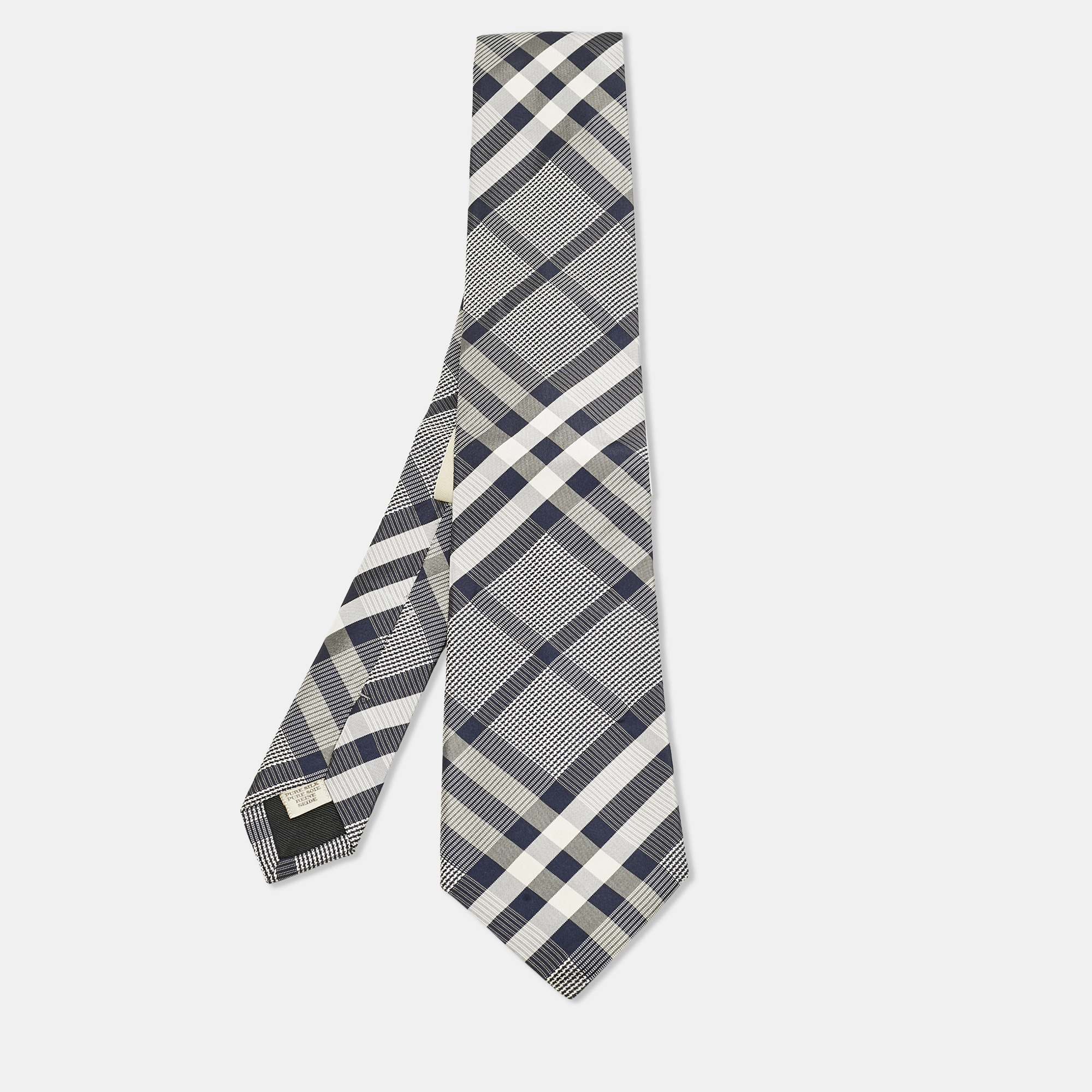 

Burberry Navy Blue Check Pattern Silk Tie