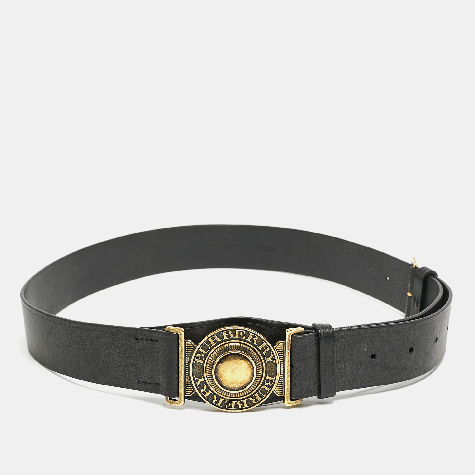 

Burberry Black Leather Round Clasp Buckle Belt