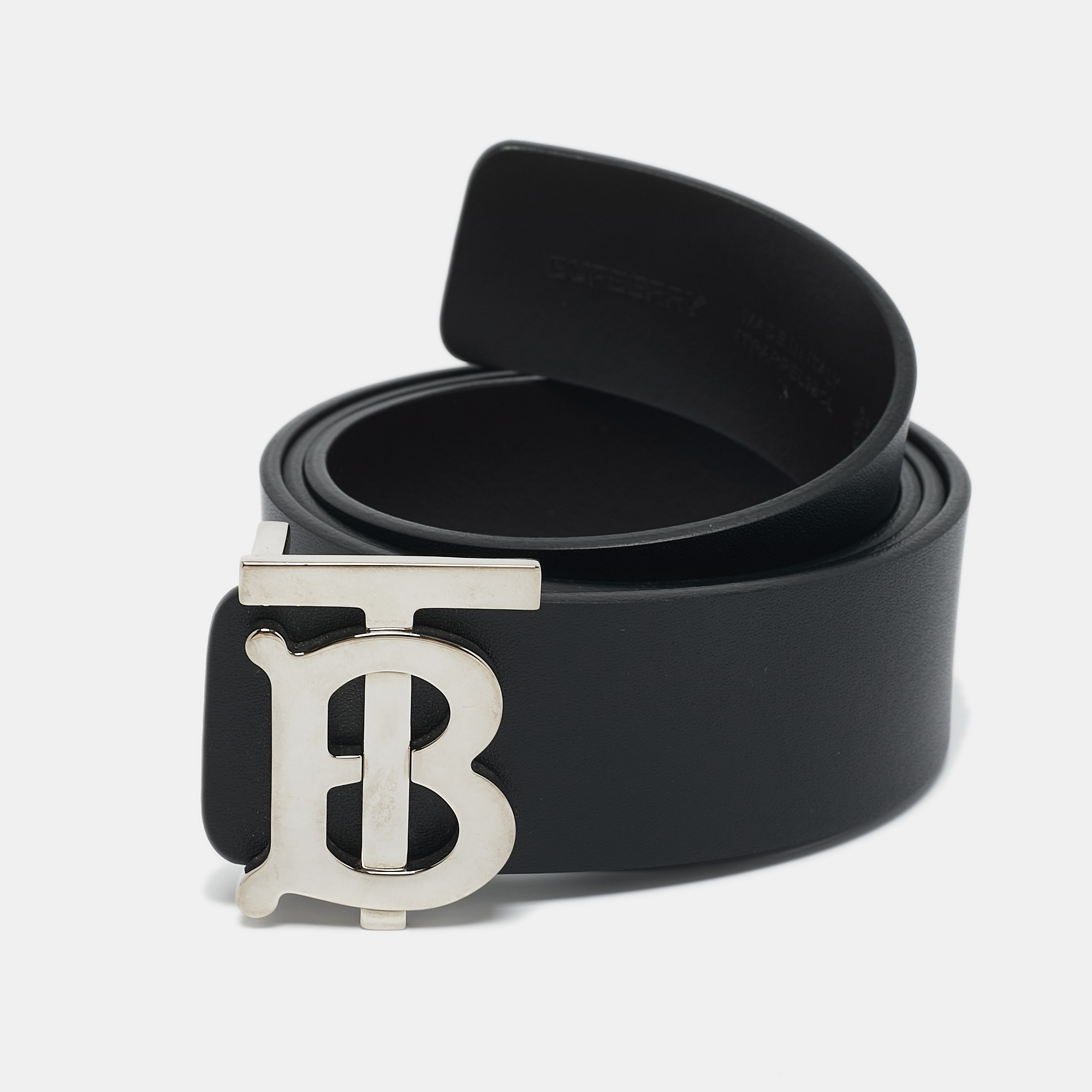

Burberry Black/Dark Brown Leather TB Logo Reversible Belt