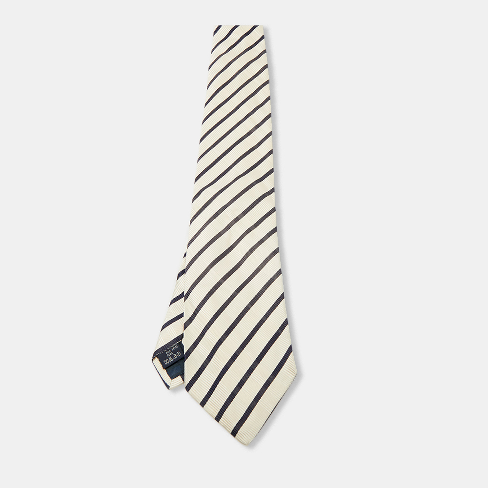 

Burberry Cream Diagonal Striped Silk Traditional Tie