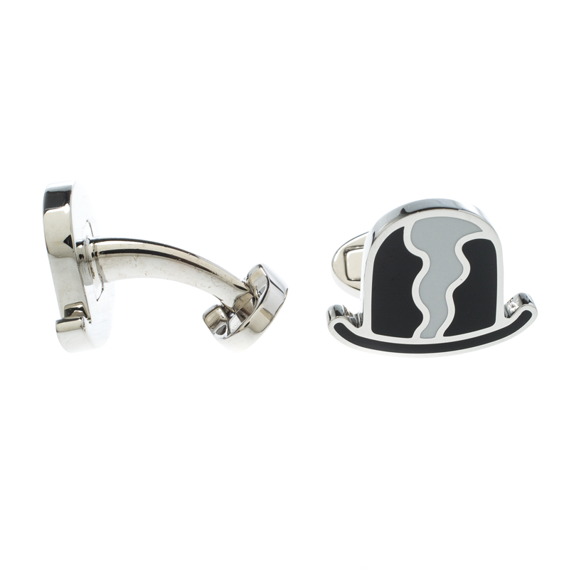 

Burberry Bowler Hat Black & White Enamel Silver Tone Cufflinks