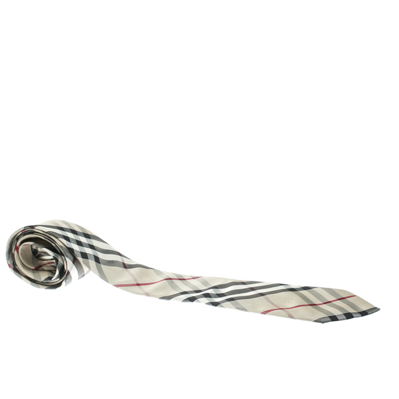 Burberry London Beige Novacheck Printed Silk Tie