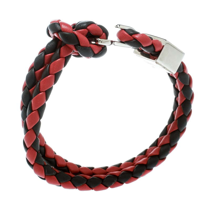 

Burberry Two Tone Braided Leather Silver Tone Bracelet, Multicolor