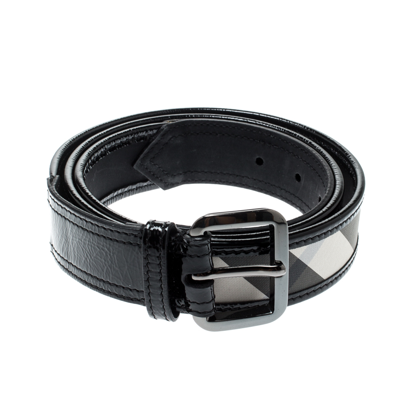 

Burberry Black Beat Check Nylon and Leather Belt