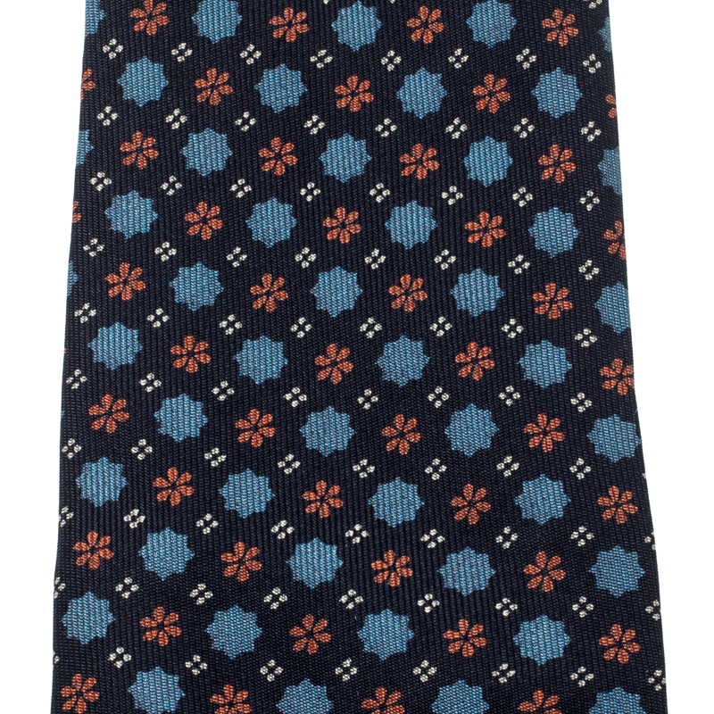 Pre-owned Burberry Vintage Navy Blue Floral Pattern Silk Tie