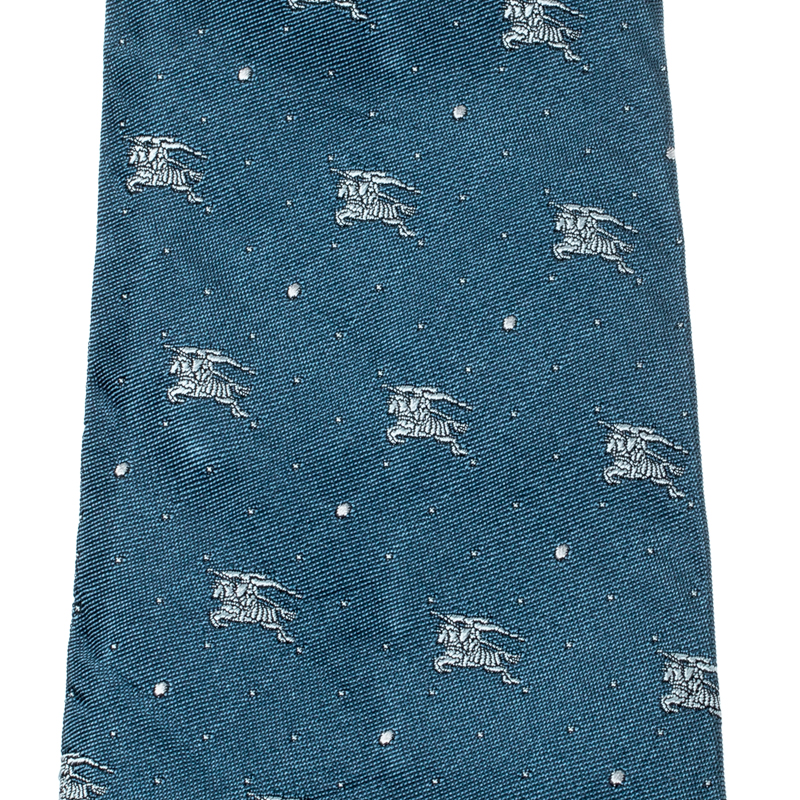 Buy Burberry Blue Equestrian Knight Logo Pattern Silk Tie 210292