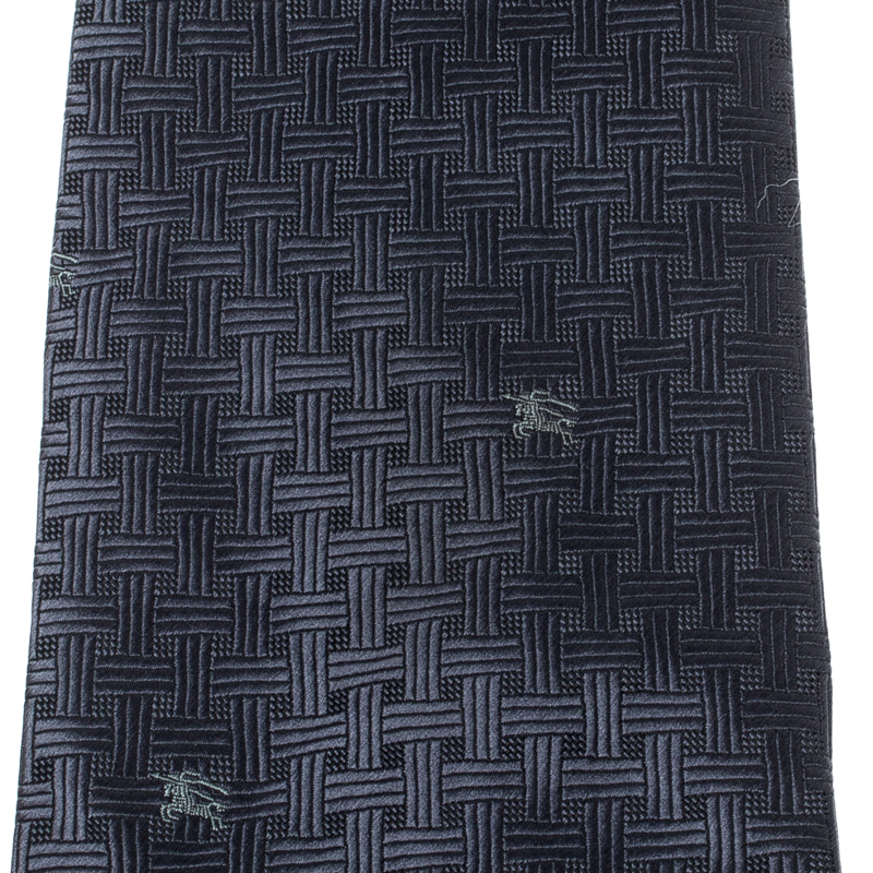 

Burberry Dark Grey Monochrome Hatch Woven Pattern Silk Tie