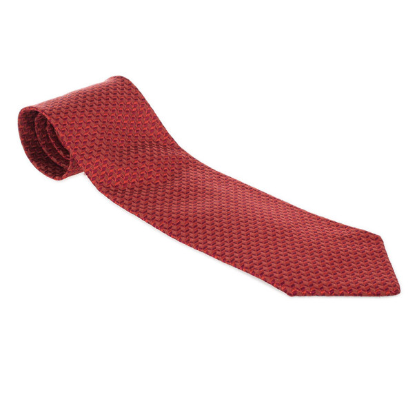 Pre Owned Burberry Red Woven Silk Tie