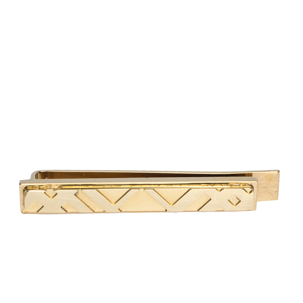 Burberry Check Engraved Gold Tone Tie Bar Burberry | TLC