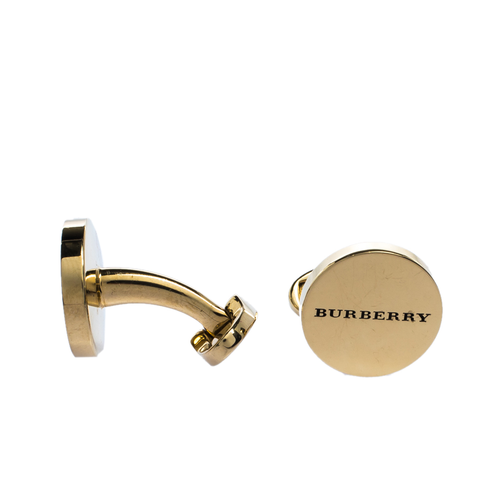 

Burberry Logo Engraved Gold Tone Round Cufflinks
