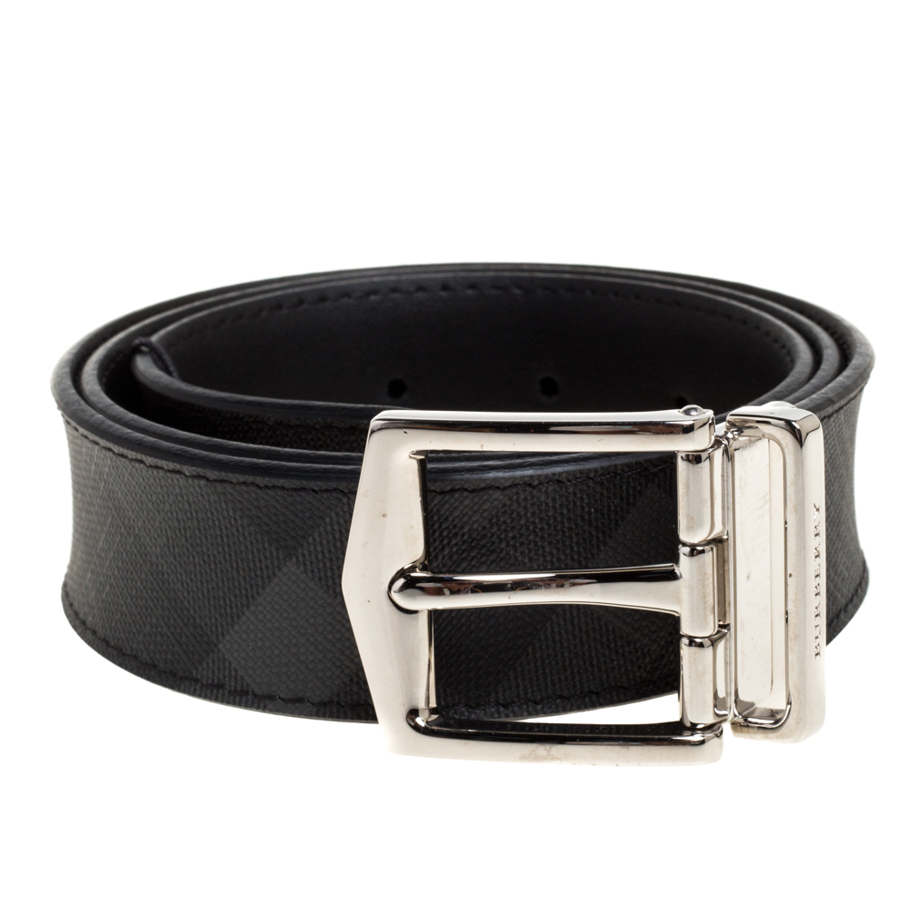 

Burberry Grey Smoked Check Coated Canvas James Reversible Belt
