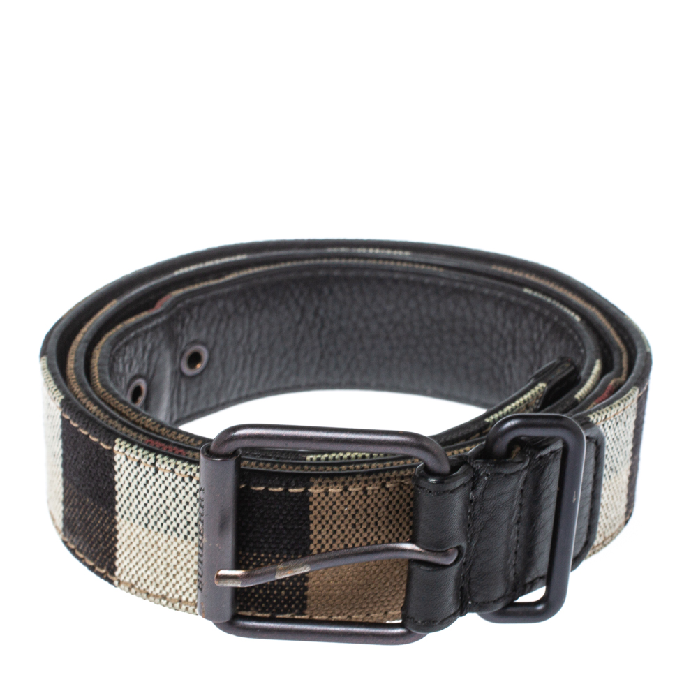 

Burberry Beige/Black House Check Canvas and Leather Belt