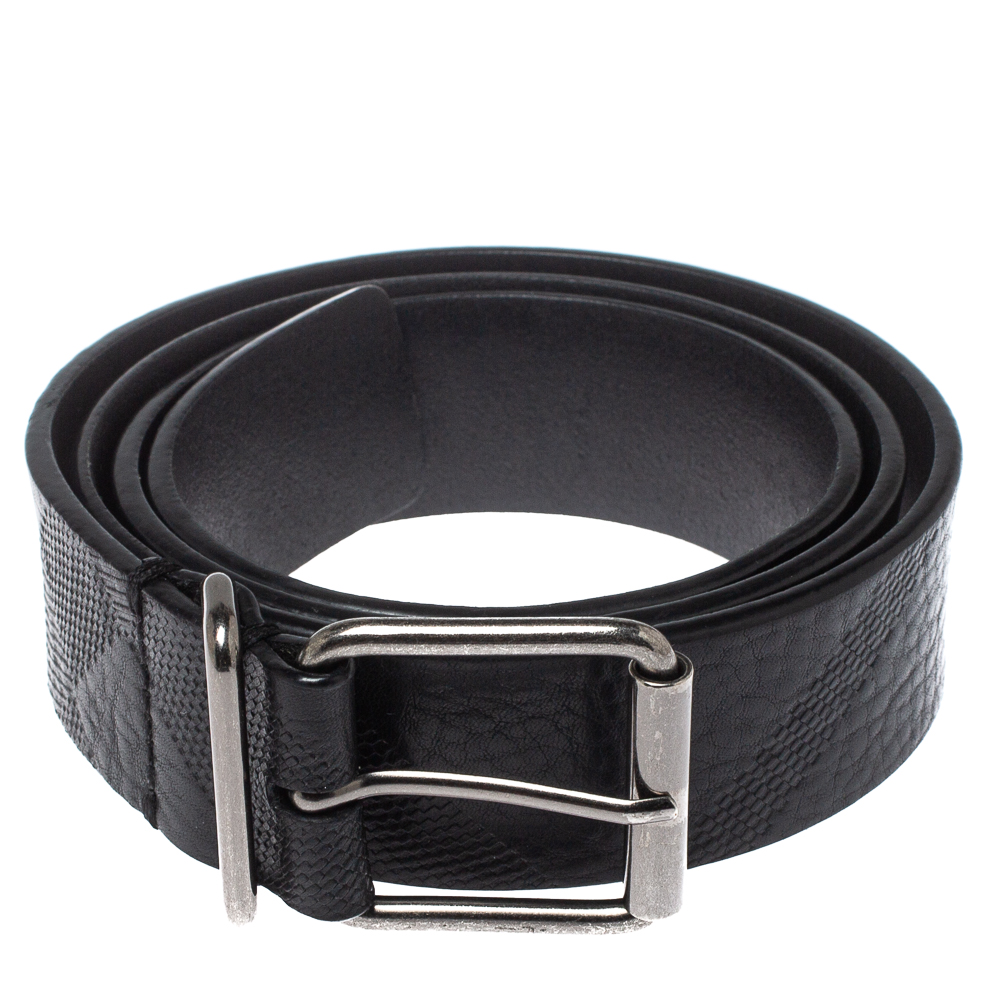 

Burberry Black Check Embossed Leather Belt