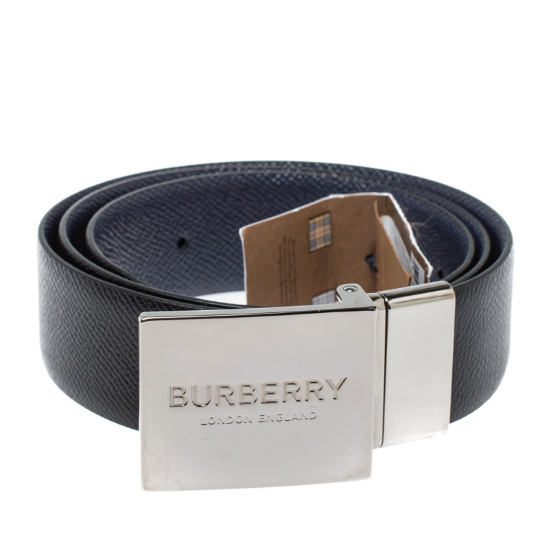 

Burberry Black/Navy Blue Leather Reversible Plaque Buckle Belt