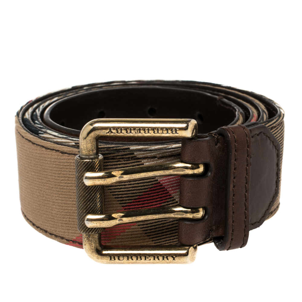 

Burberry Beige/Brown House Check Canvas and Leather Buckle Belt