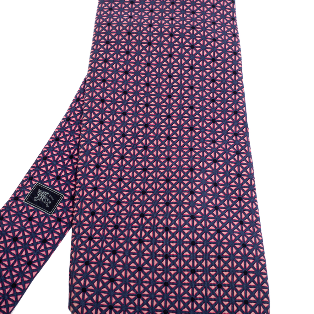 

Burberry Pink & Navy Blue Patterned Silk Tie