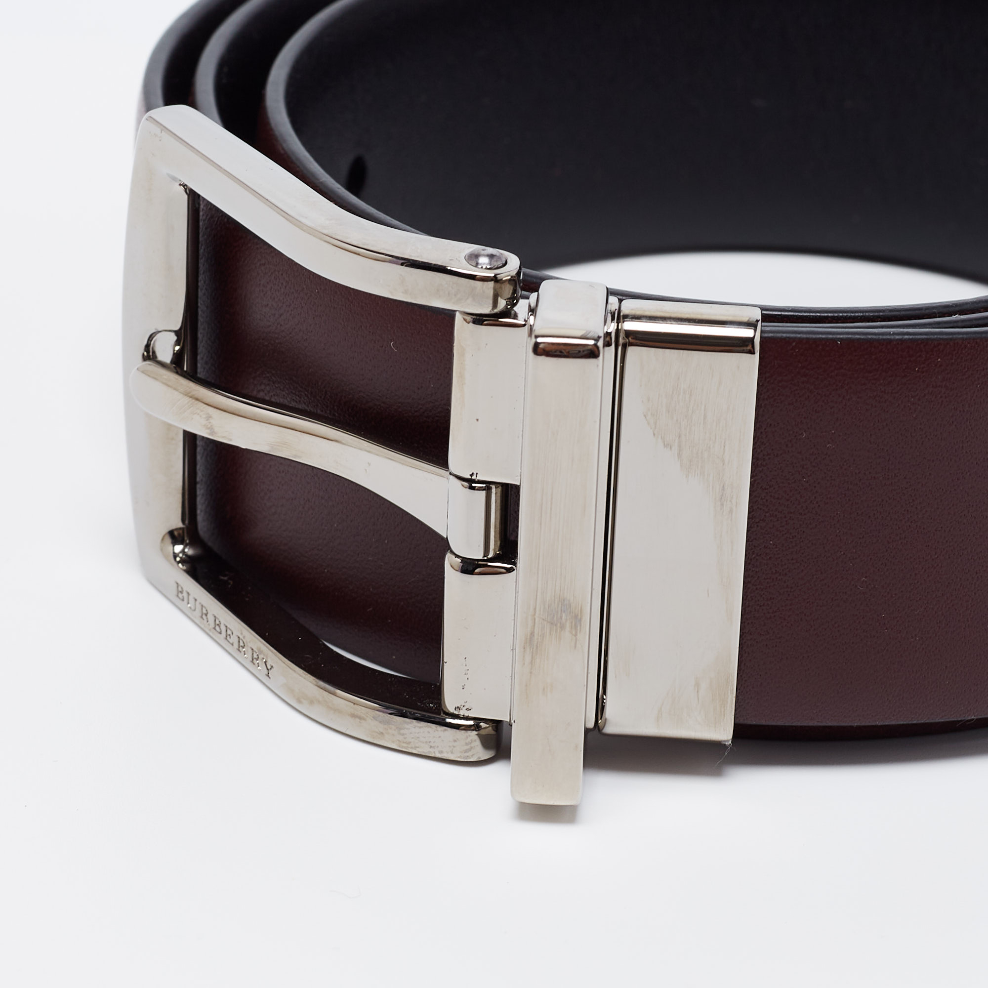 

Burberry Burgundy/Black Leather Clarke Reversible Belt