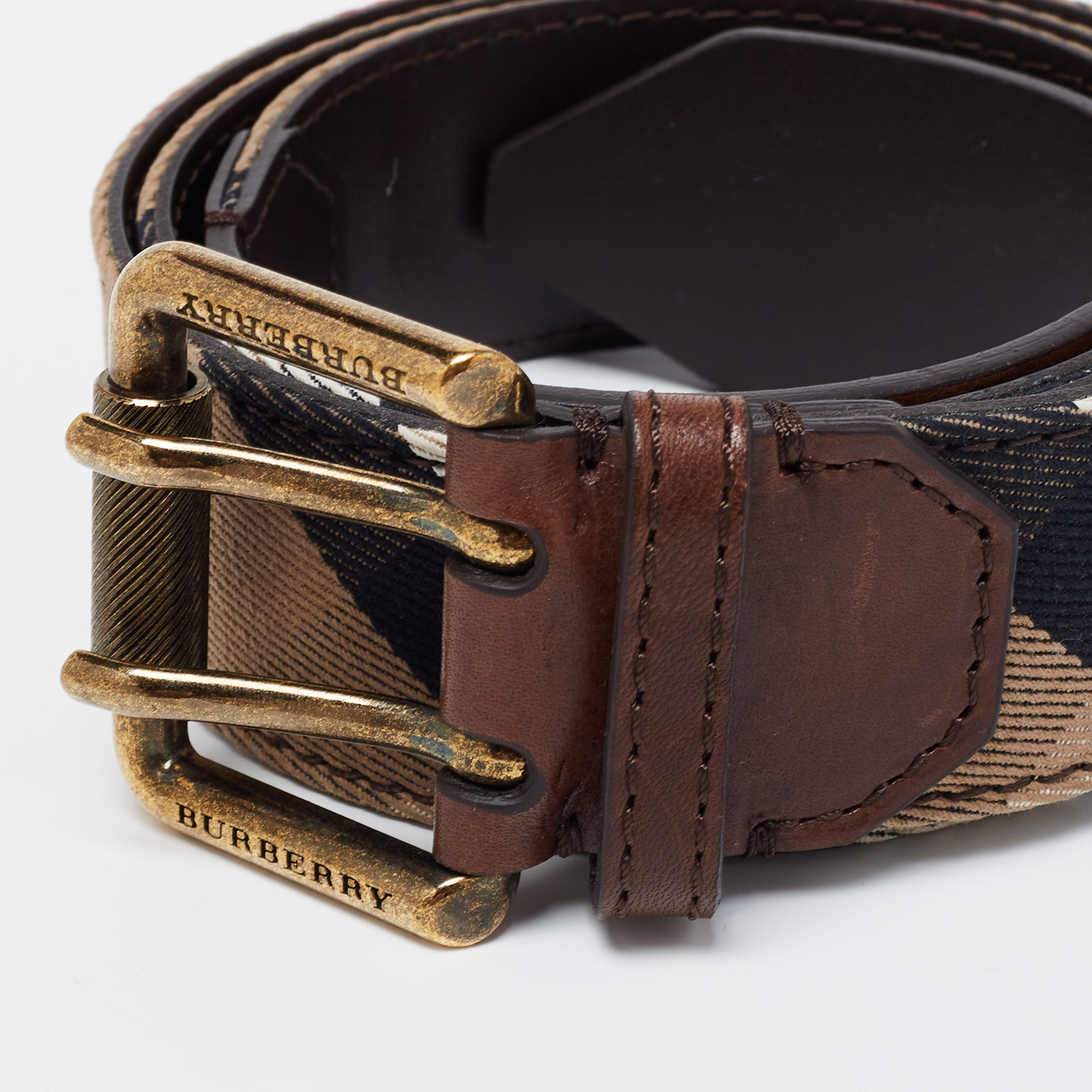 

Burberry Beige/Brown House Check Canvas and Leather Buckle Belt