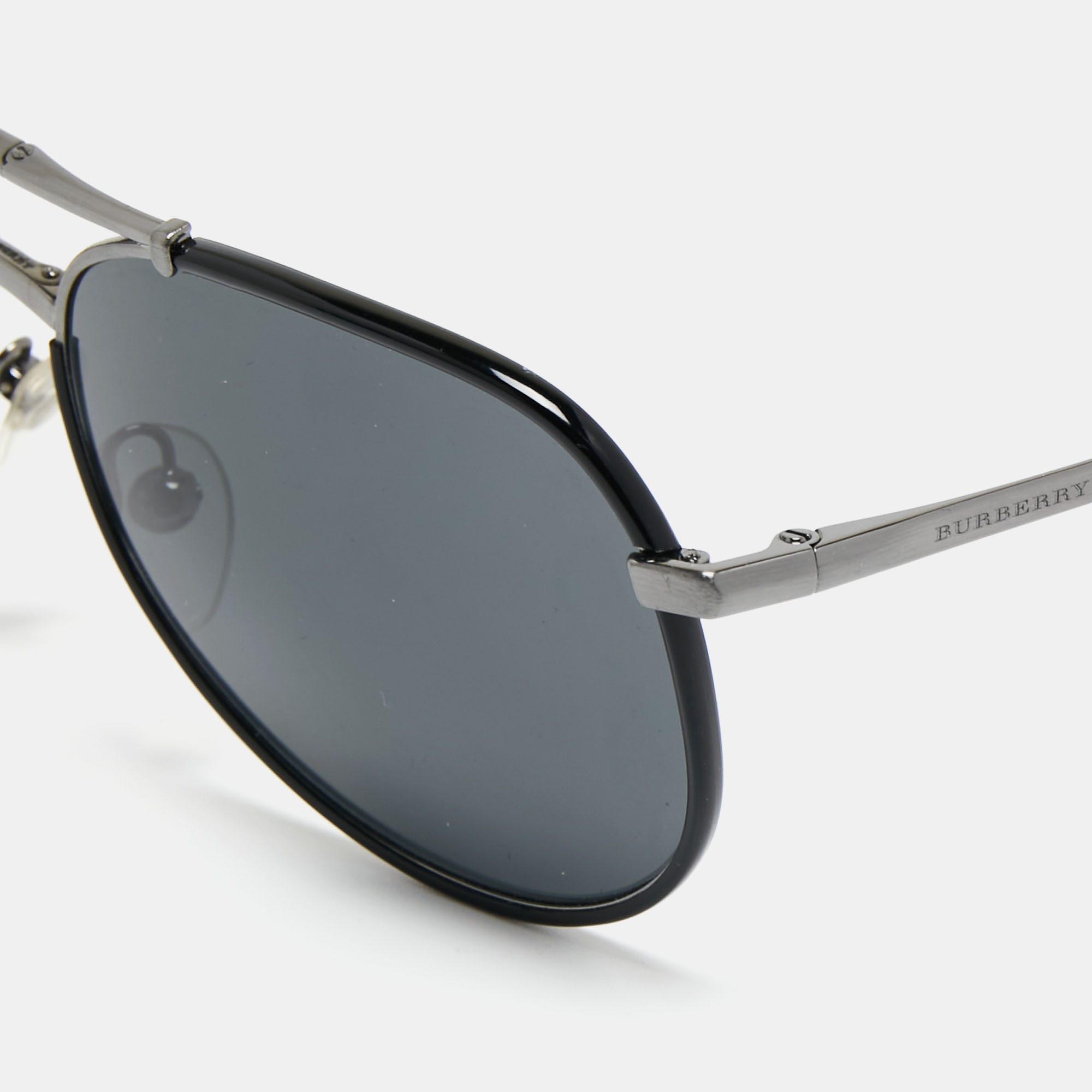

Burberry Gunmetal Tone/Dark Grey B 3091-J Folding Pilot Sunglasses, Black