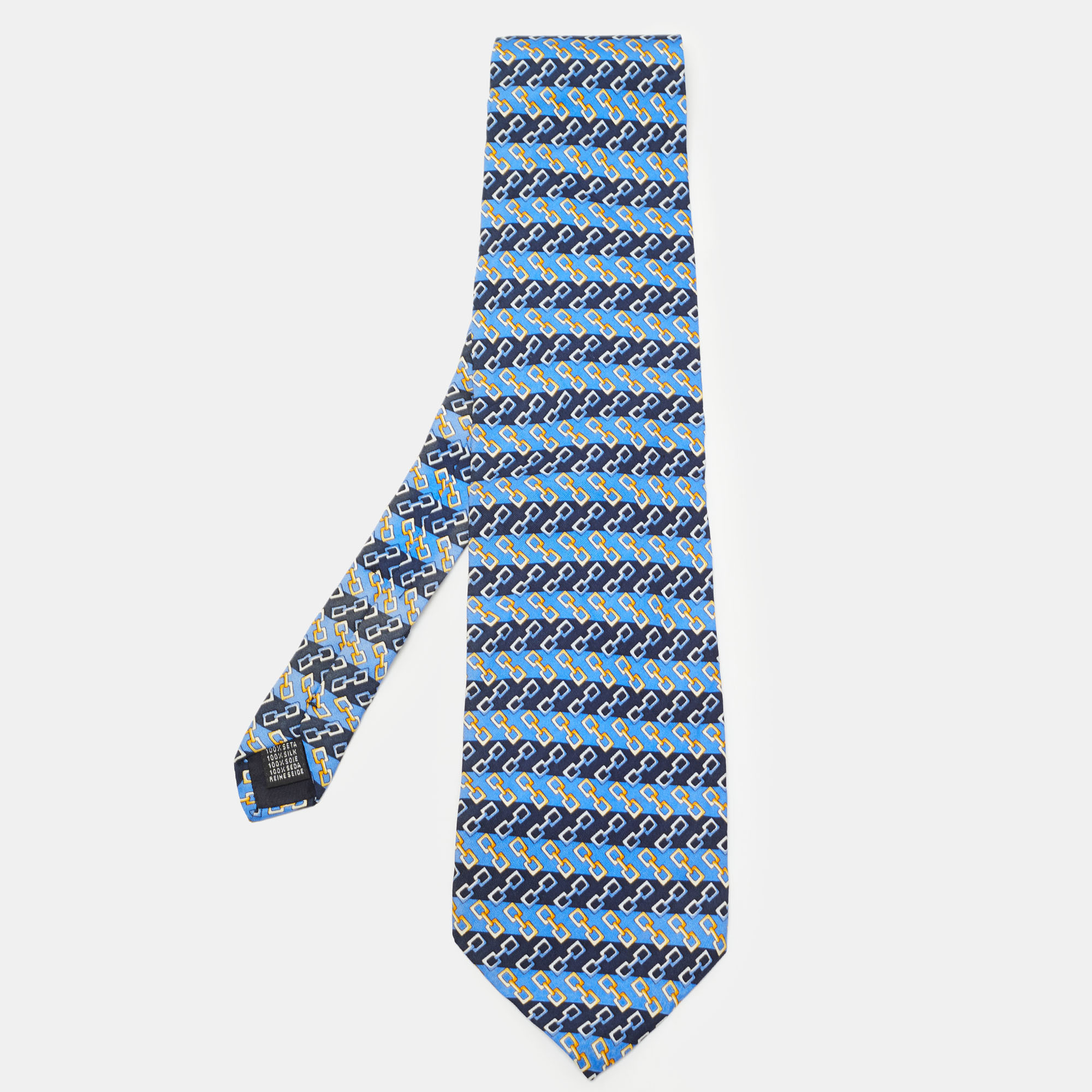 Pre-owned Burberry S Vintage Link Print Silk Tie In Blue