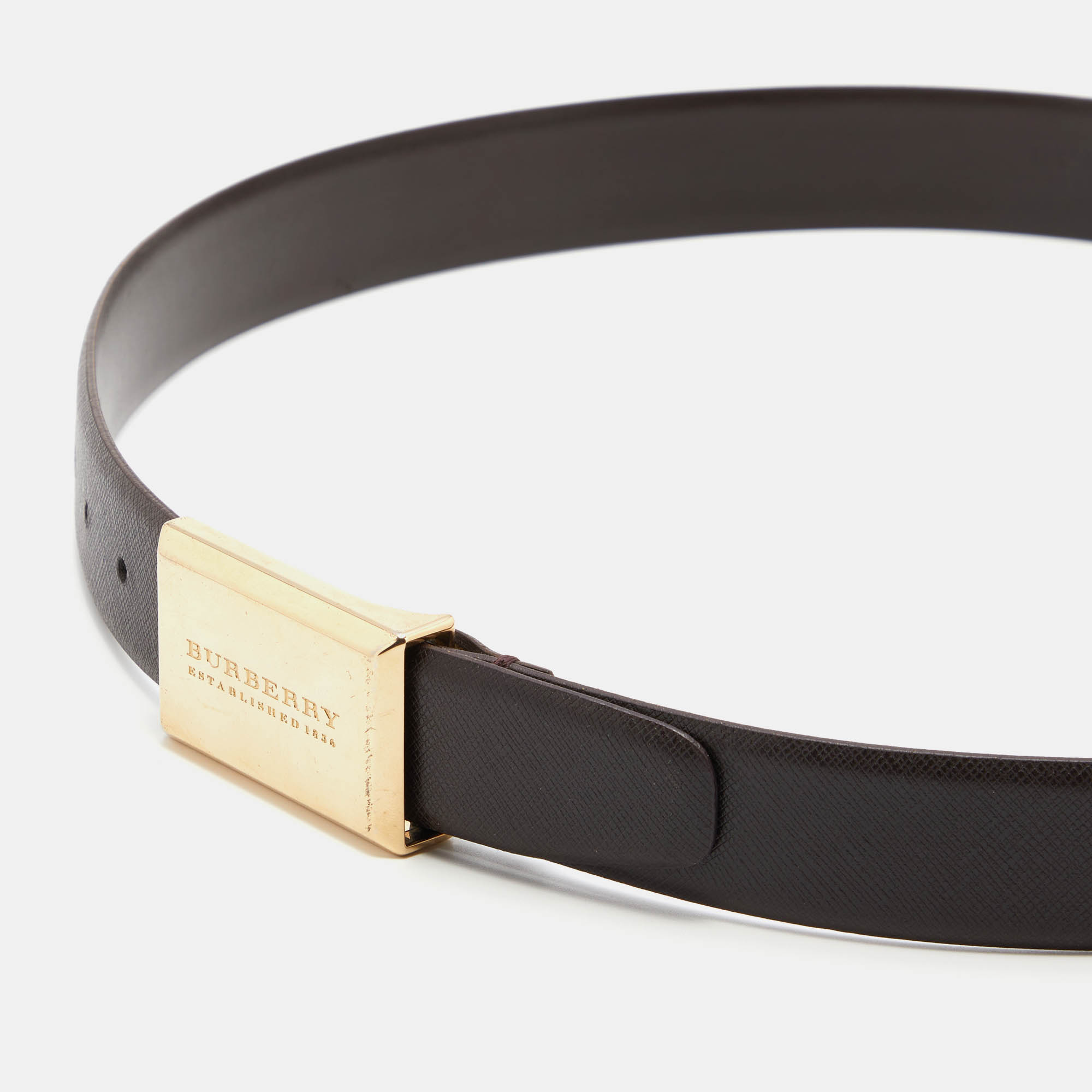 

Burberry Dark Brown Leather Logo Plague Waist Belt