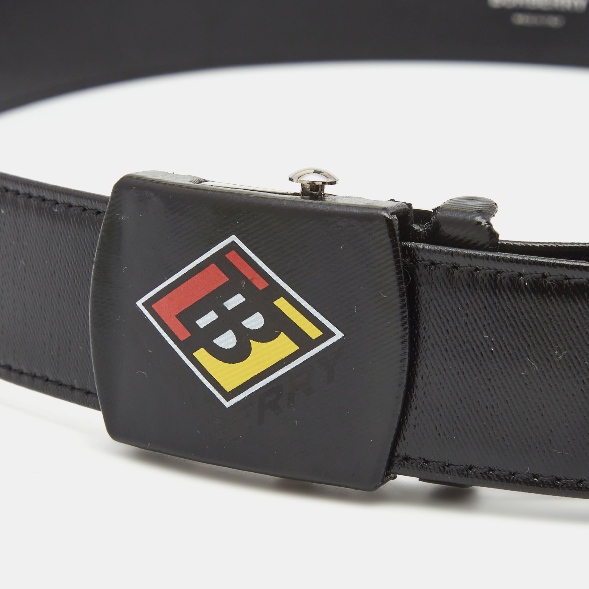 

Burberry Black Glossy Leather Logo Plague Belt 90