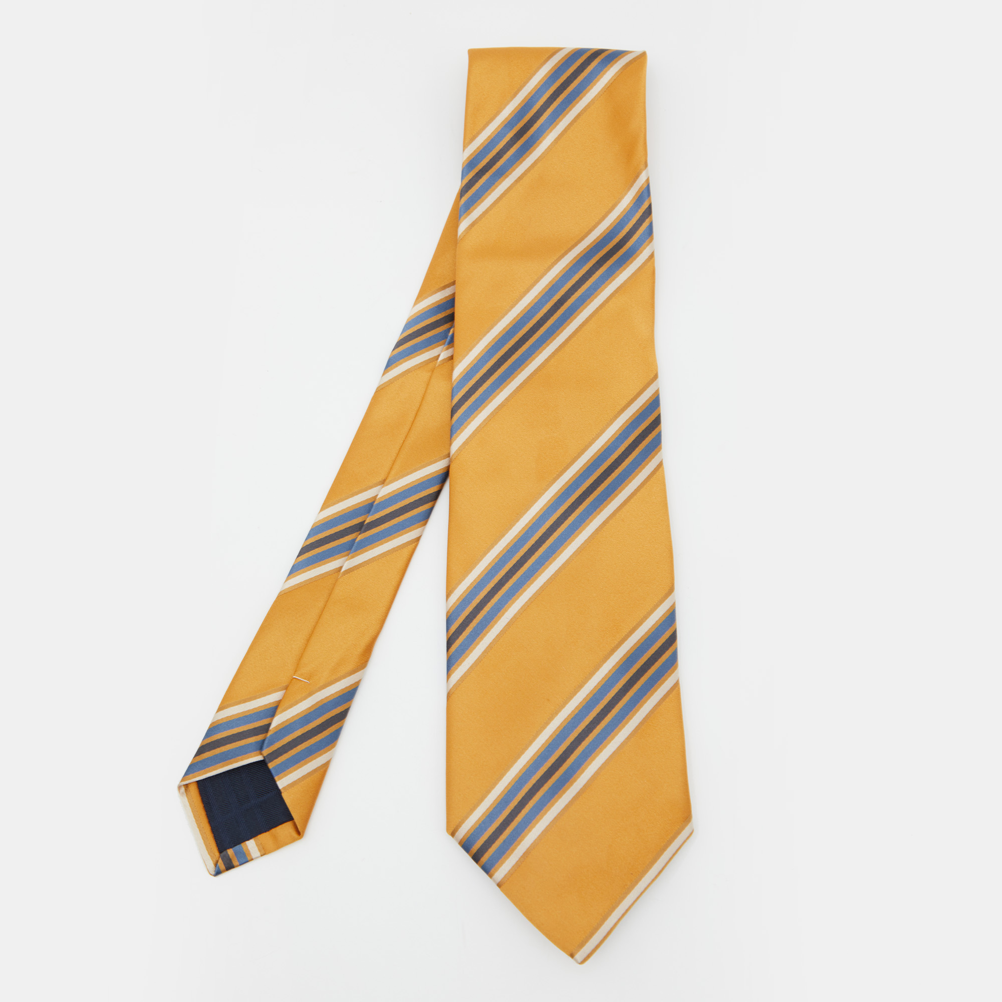 Pre-owned Burberry Yellow Diagonal Striped Silk Satin Tie