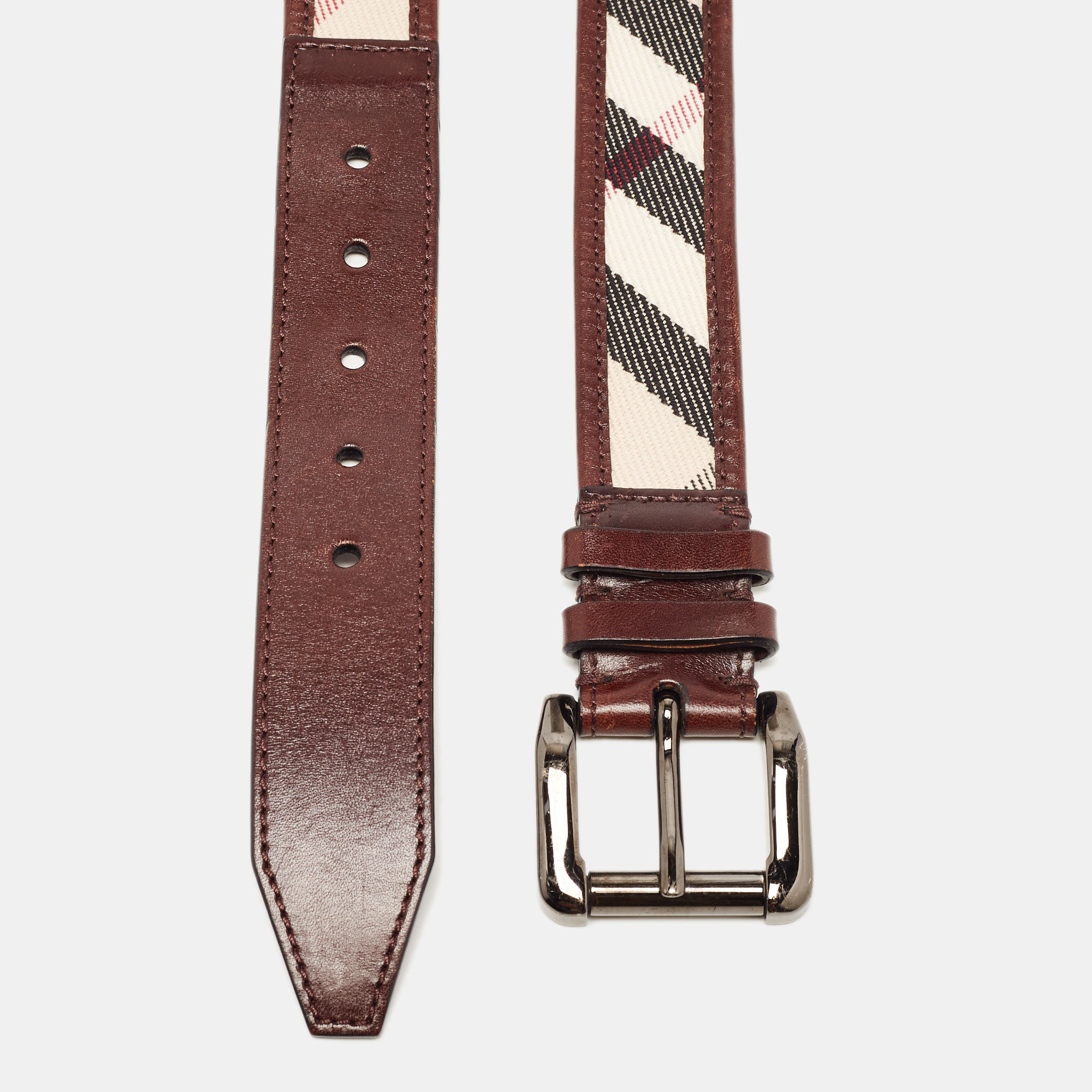 

Burberry Brown House Check Canvas and Leather Buckle Belt
