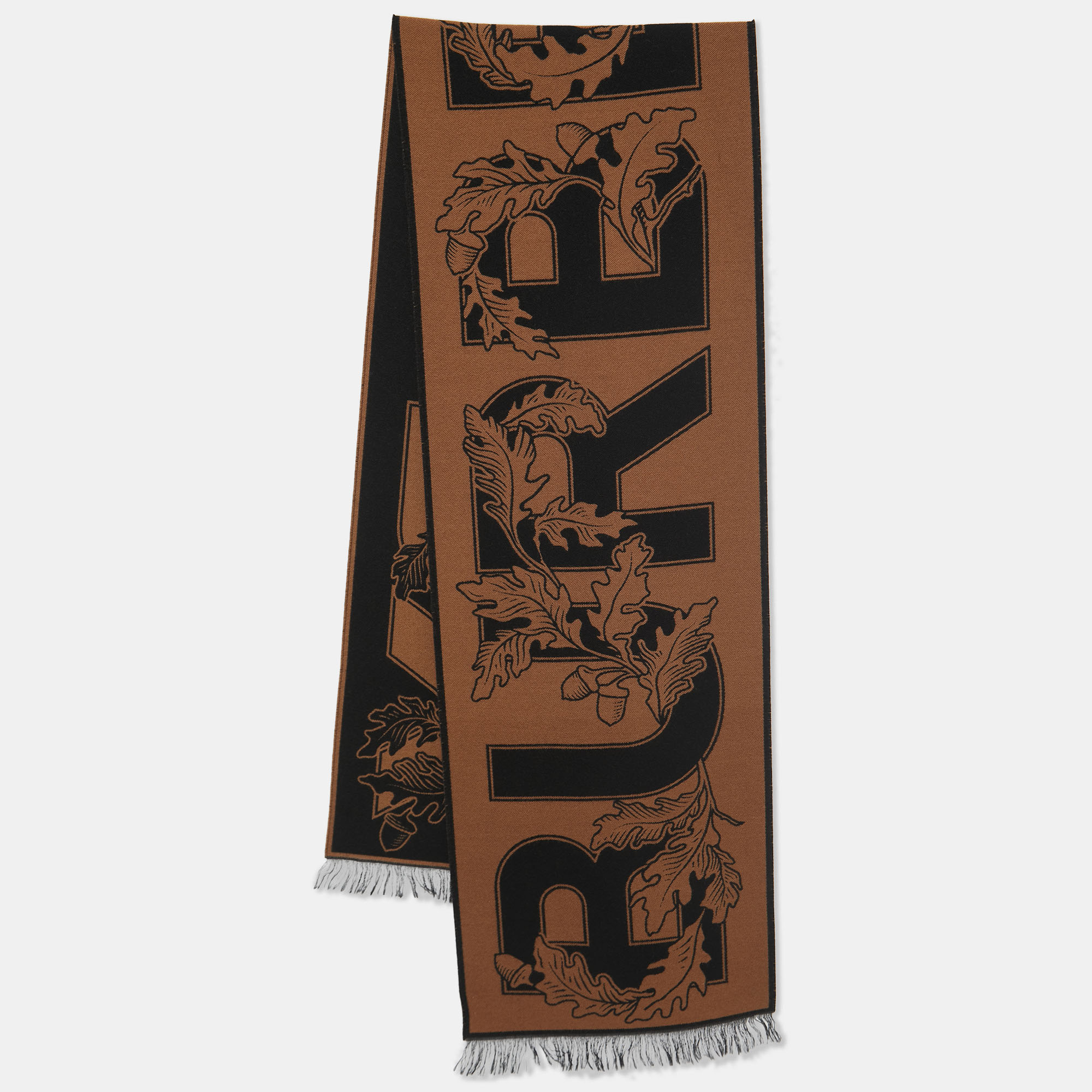 

Burberry Brown Oak Leaf Wool Football Scarf